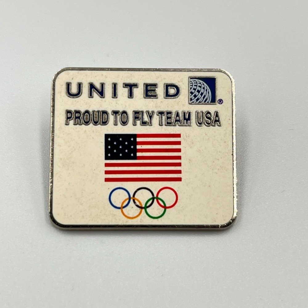 United Airlines Team USA Olympics Lapel Pin Proud to Fly Silver Tone Enamel